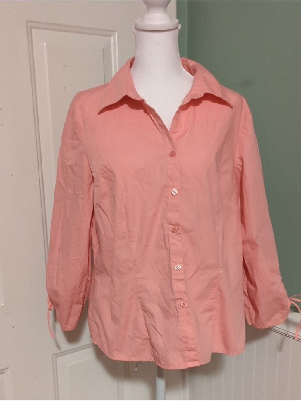Style & Co. Pink Button-Down Collared Shirt Size 14 3/4 Sleeves Preppy Work